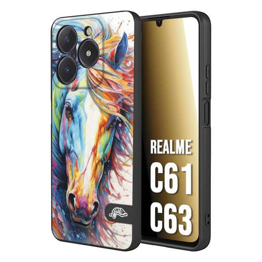 CUSTOMIZZA - Custodia cover nera morbida in tpu compatibile per Oppo C61 - C63 animali color cavallo horse viso colori vibranti disegnato schizzo