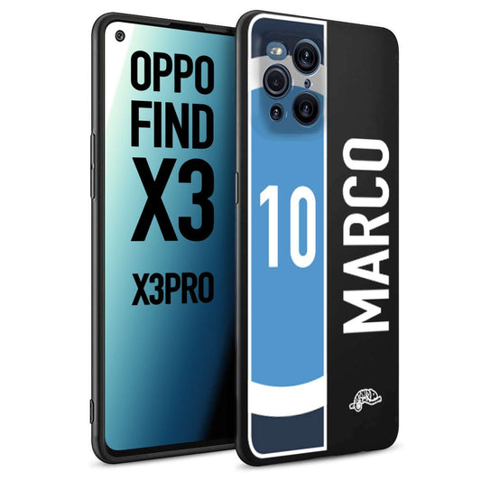 CUSTOMIZZA - Custodia cover nera morbida in tpu compatibile per Oppo Find X3 - Find X3 Pro 5G personalizzata calcio football nome e numero calciatori biancoazzurri bianco celesti
