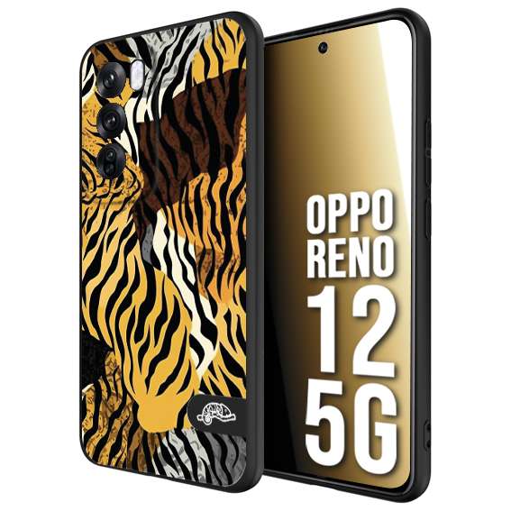 CUSTOMIZZA - Custodia cover nera morbida in tpu compatibile per Oppo Reno 12 5G leopardato tigrato tiger colorata donna fashion estate