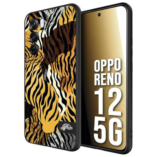 CUSTOMIZZA - Custodia cover nera morbida in tpu compatibile per Oppo Reno 12 5G leopardato tigrato tiger colorata donna fashion estate