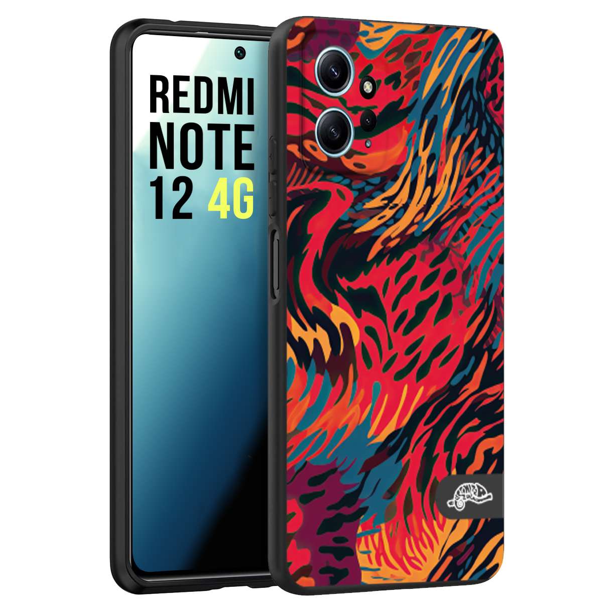 CUSTOMIZZA - Custodia cover nera morbida in tpu compatibile per Xiaomi Redmi Note 12 4G leopardato maculato tigrato colorata fiamme rossa blu arancione