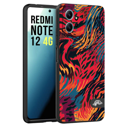 CUSTOMIZZA - Custodia cover nera morbida in tpu compatibile per Xiaomi Redmi Note 12 4G leopardato maculato tigrato colorata fiamme rossa blu arancione