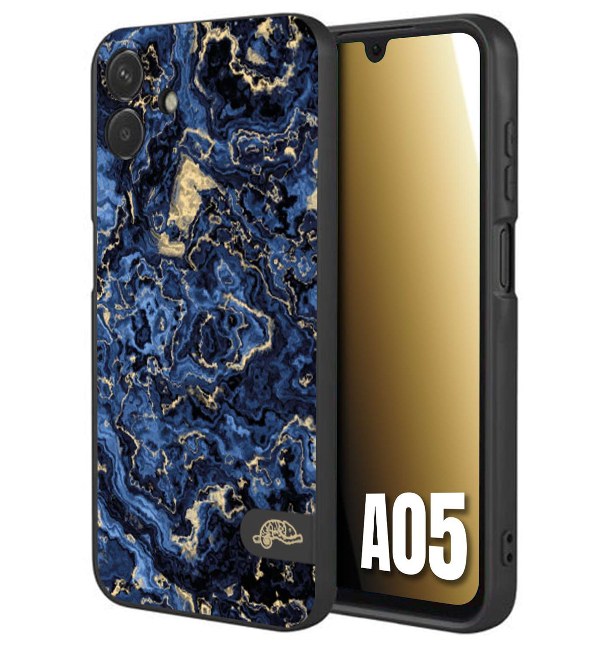 CUSTOMIZZA - Custodia cover nera morbida in tpu compatibile per Samsung A05 effetto marmo marble blu venature dorato psichedelico