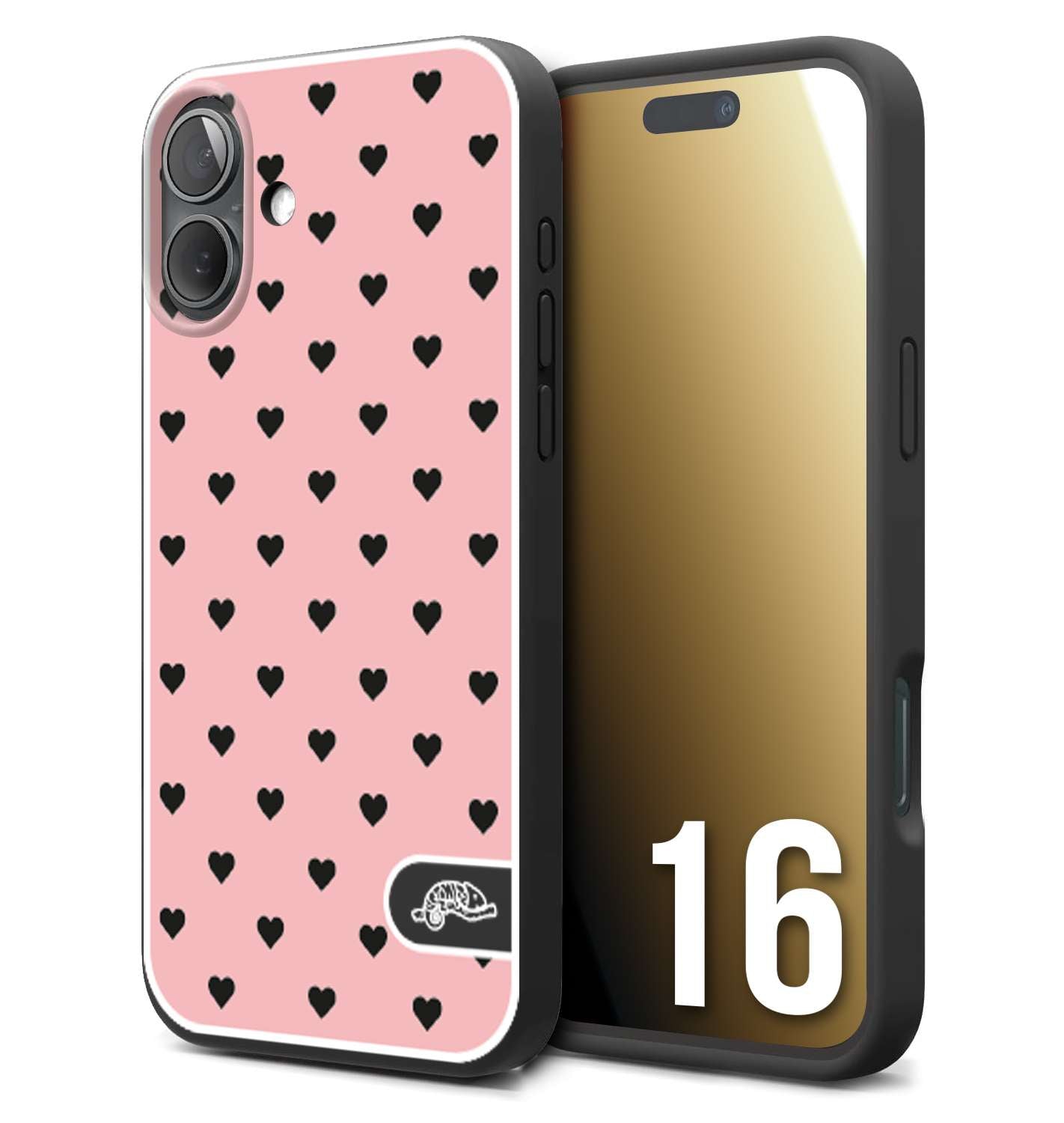 CUSTOMIZZA - Custodia cover nera morbida in tpu compatibile per iPhone 16 cuori pois rosa donna pin up vintage