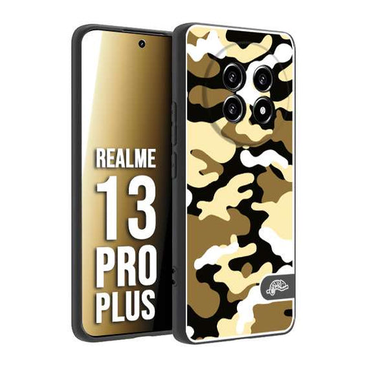 CUSTOMIZZA - Custodia cover nera morbida in tpu compatibile per Realme 13 PRO PLUS camouflage mimetico militare giallo desert brown