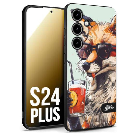 CUSTOMIZZA - Custodia cover nera morbida in tpu compatibile per Samsung S24 PLUS estate disegnata cocktails animali simpatici fox volpe negroni