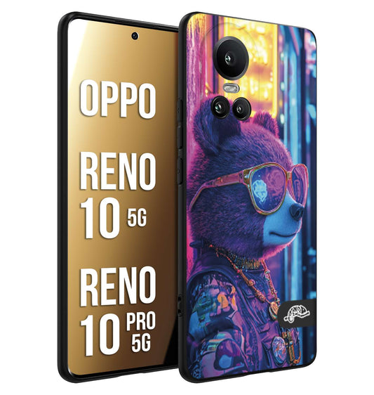 CUSTOMIZZA - Custodia cover nera morbida in tpu compatibile per Oppo Reno 10 5G - 10 PRO 5G animali cyberpunk orsetto orso street bear fucsia blu night