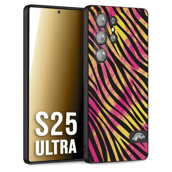 CUSTOMIZZA - Custodia cover nera morbida in tpu compatibile per Samsung S25 ULTRA zebrata maculata a rilievo soft touch donna fucsia gialla
