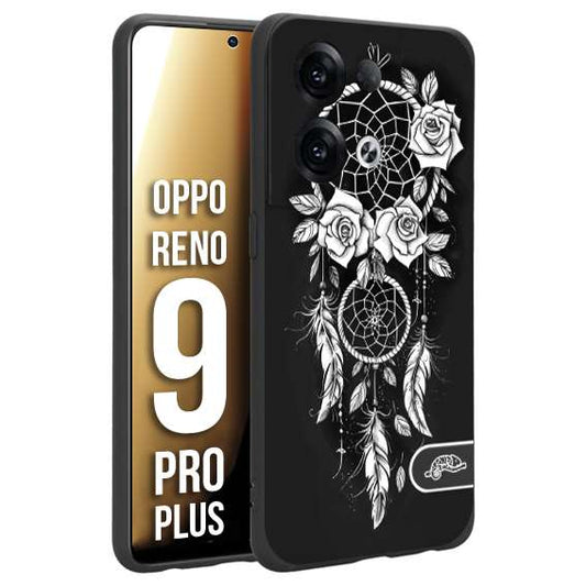 CUSTOMIZZA - Custodia cover nera morbida in tpu compatibile per Oppo Reno 9 PRO PLUS acchiappasogni dreamcatcher black and white bianco a rilievo disegnato tattoo tatuaggio