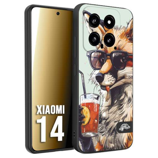 CUSTOMIZZA - Custodia cover nera morbida in tpu compatibile per Xiaomi 14 estate disegnata cocktails animali simpatici fox volpe negroni