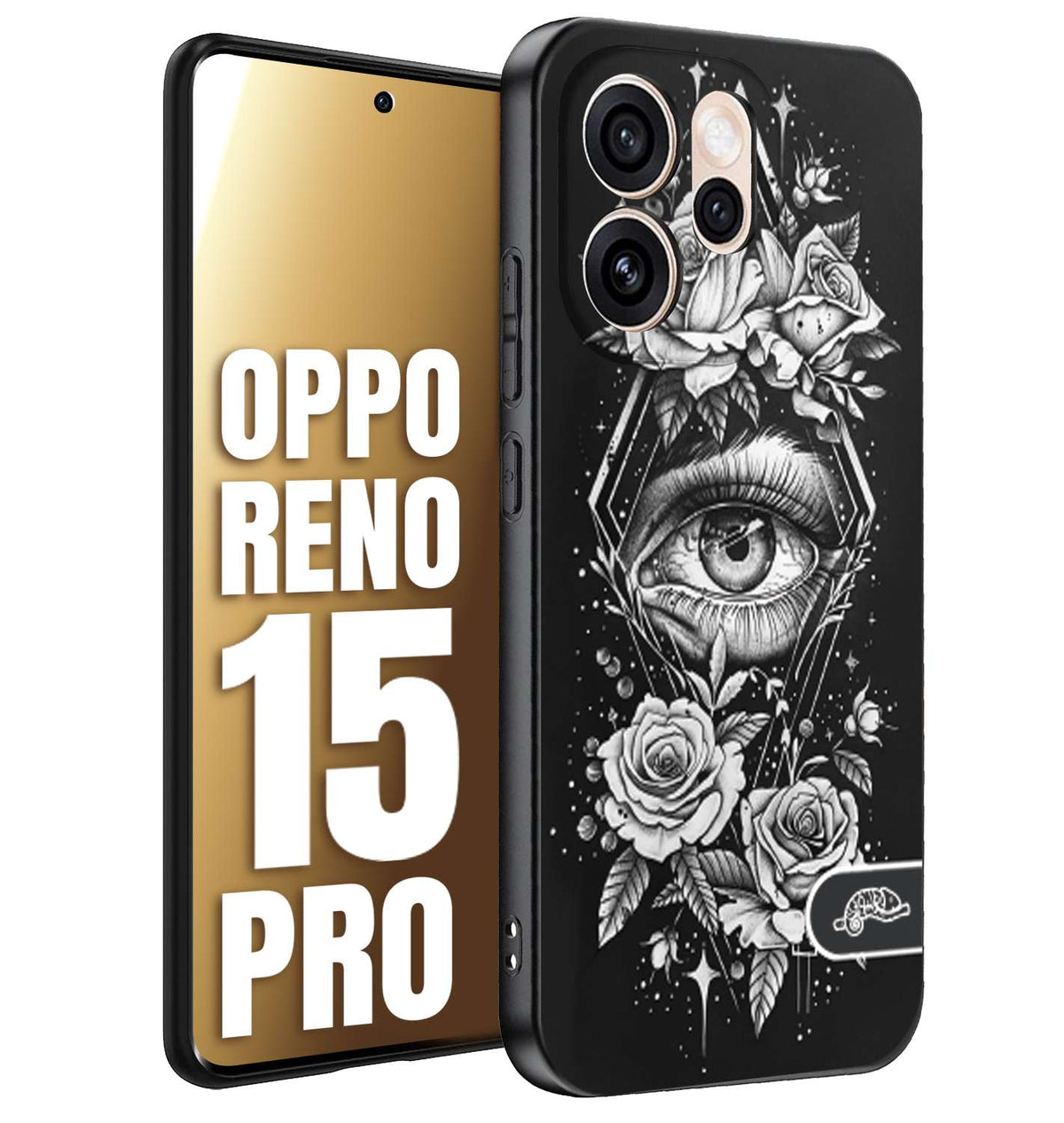 CUSTOMIZZA - Custodia cover nera morbida in tpu compatibile per Oppo Reno 15 PRO occhio fiori rombo geometrico black and white bianco a rilievo disegnato tattoo tatuaggio