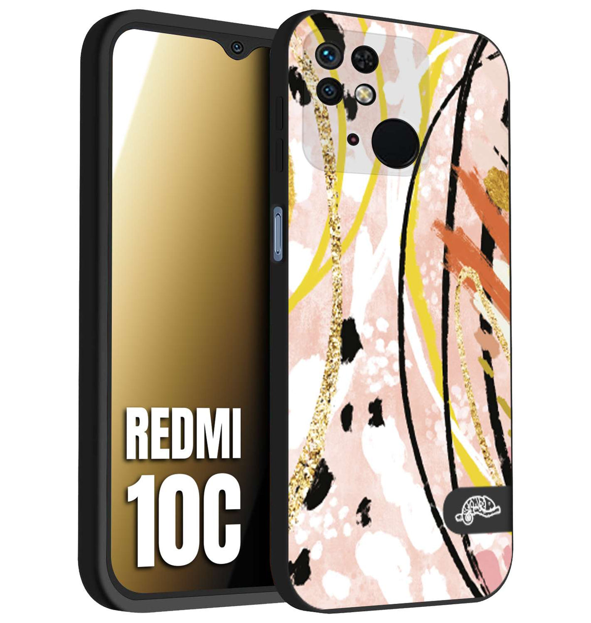 CUSTOMIZZA - Custodia cover nera morbida in tpu compatibile per Xiaomi Redmi 10C fiori astratti donna zebrato leopardato fantasia dorata gialla rosa colorata