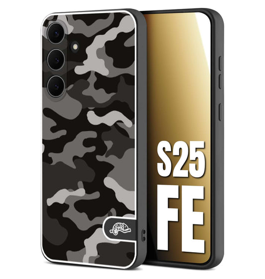 CUSTOMIZZA - Custodia cover nera morbida in tpu compatibile per Samsung S25 FE camouflage mimetico militare nero black grigio
