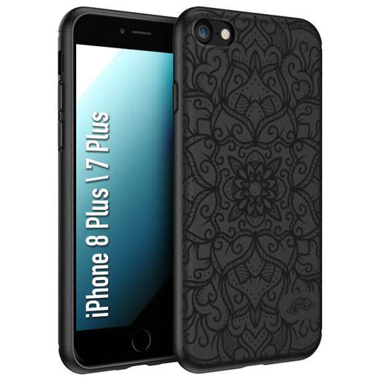 CUSTOMIZZA - Custodia cover nera morbida in tpu compatibile per iPhone 7 Plus - 8 plus mandala nero fiore vedo non vedo donna