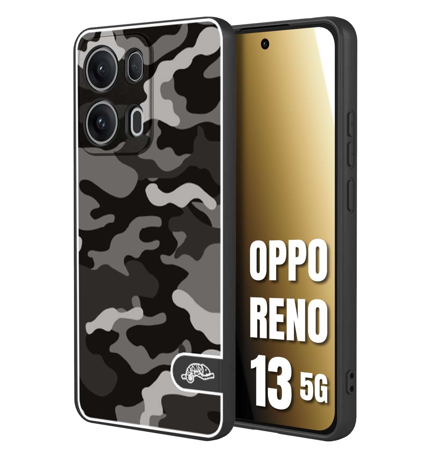 CUSTOMIZZA - Custodia cover nera morbida in tpu compatibile per Oppo Reno 13 5G camouflage mimetico militare nero black grigio