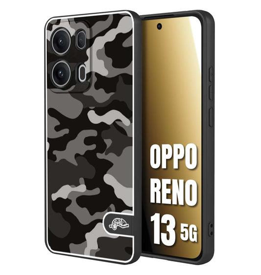CUSTOMIZZA - Custodia cover nera morbida in tpu compatibile per Oppo Reno 13 5G camouflage mimetico militare nero black grigio