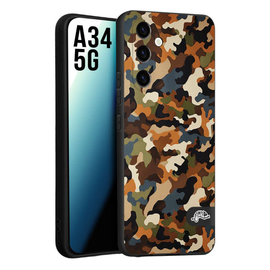 CUSTOMIZZA - Custodia cover nera morbida in tpu compatibile per Samsung A34 5G camouflage mimetico militare moderno blu marrone beige