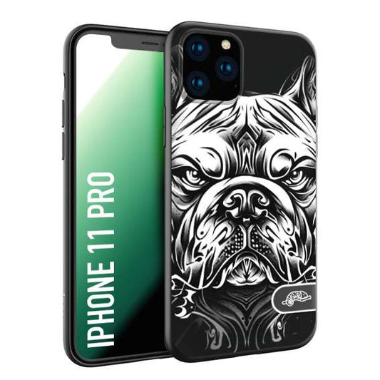 CUSTOMIZZA - Custodia cover nera morbida in tpu compatibile per iPhone 11 PRO bulldog bianco a rilievo disegnato tattoo tatuaggio