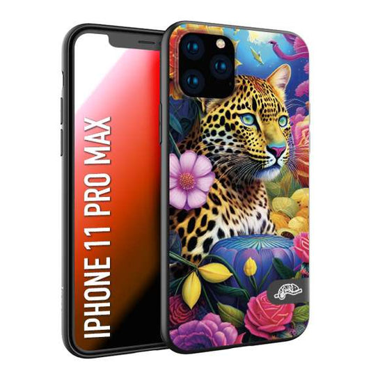CUSTOMIZZA - Custodia cover nera morbida in tpu compatibile per iPhone 11 PRO MAX astratti donna flower fantasia leopardo ghepardo animali colorati