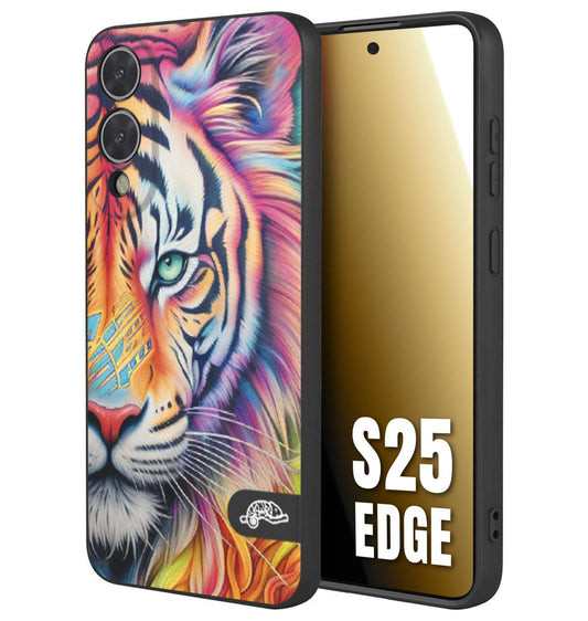 CUSTOMIZZA - Custodia cover nera morbida in tpu compatibile per Samsung S25 EDGE animali color tigre tiger viso colori vibranti disegnato schizzo