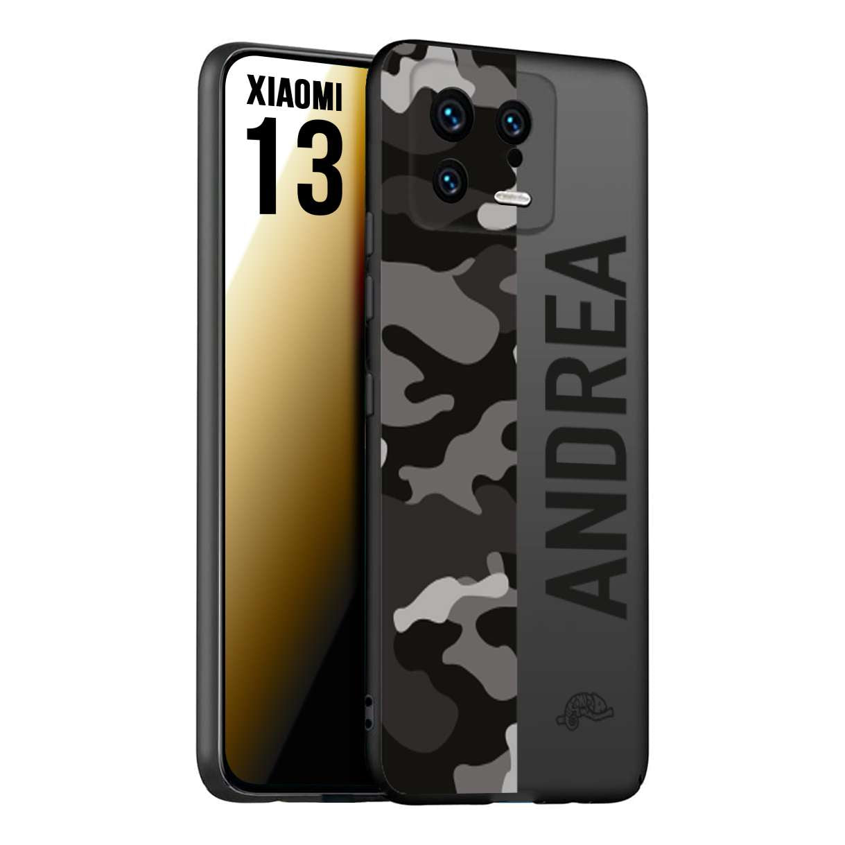 CUSTOMIZZA - Custodia cover nera morbida in tpu compatibile per Xiaomi 13 camouflage mimetico militare personalizzata nome