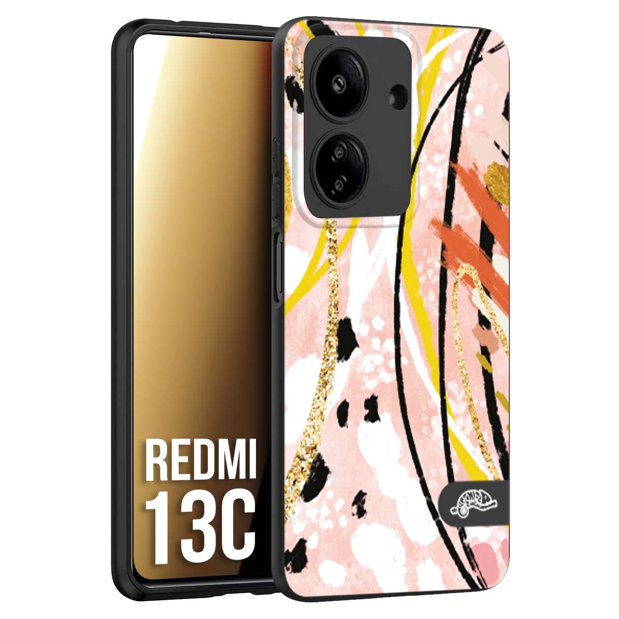 CUSTOMIZZA - Custodia cover nera morbida in tpu compatibile per Xiaomi Redmi 13C fiori astratti donna zebrato leopardato fantasia dorata gialla rosa colorata