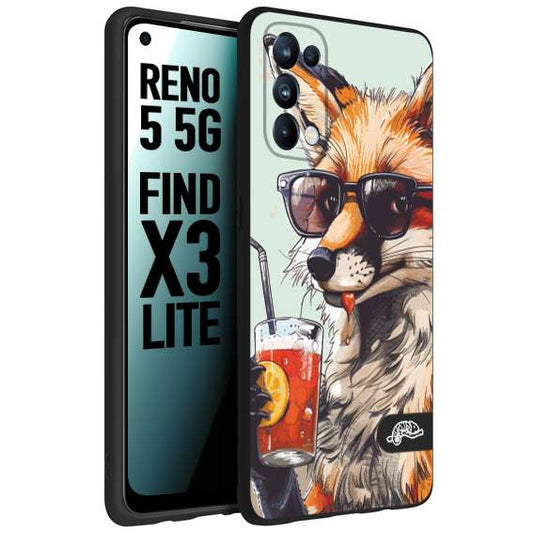 CUSTOMIZZA - Custodia cover nera morbida in tpu compatibile per Oppo Reno 5 5G estate disegnata cocktails animali simpatici fox volpe negroni