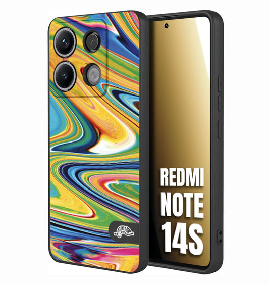 CUSTOMIZZA - Custodia cover nera morbida in tpu compatibile per Xiaomi Redmi Note 14S colorata fantasia vortice marmo arcobaleno gialla verde blu