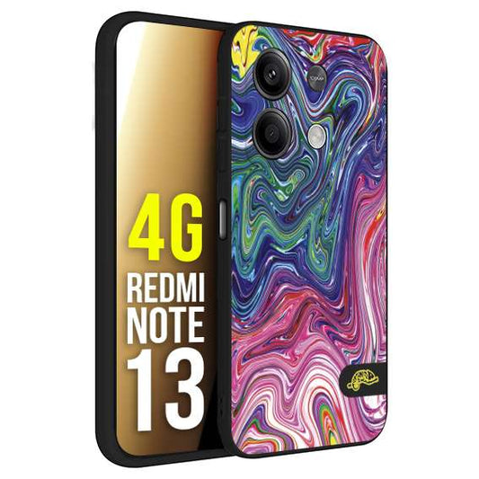 CUSTOMIZZA - Custodia cover nera morbida in tpu compatibile per Xiaomi Redmi Note 13 4G colorata fantasia vortice marmo arcobaleno rosa blu fucsia