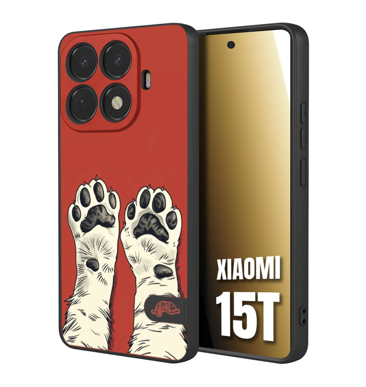 CUSTOMIZZA - Custodia cover nera morbida in tpu compatibile per Xiaomi 15T zampe di gatto cat paws rossa red disegnata fumetto cartoon