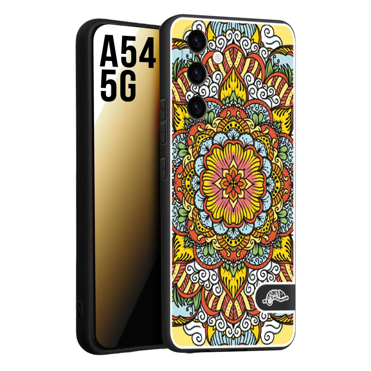 CUSTOMIZZA - Custodia cover nera morbida in tpu compatibile per Samsung A54 5G mandala colorato fiore nuvole arancione