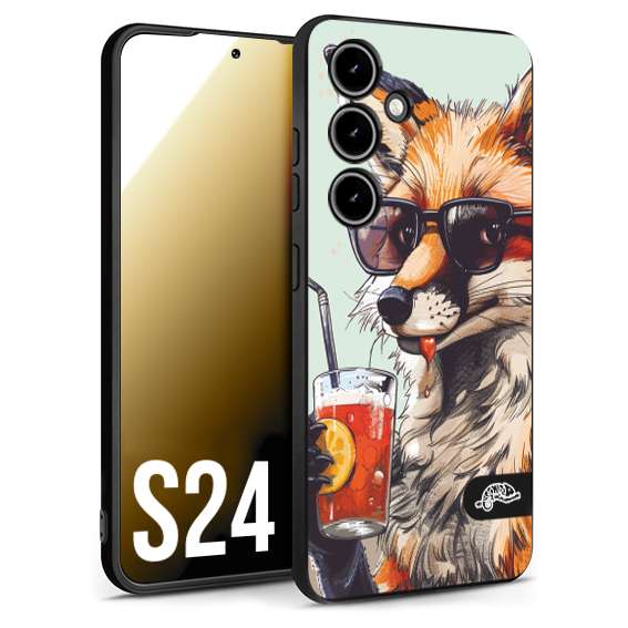 CUSTOMIZZA - Custodia cover nera morbida in tpu compatibile per Samsung S24 estate disegnata cocktails animali simpatici fox volpe negroni