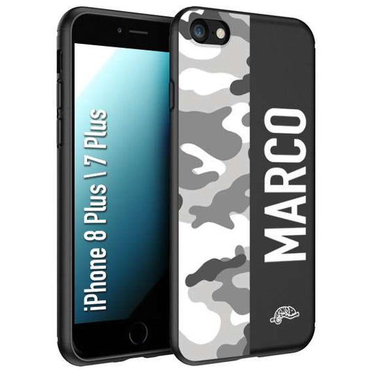 CUSTOMIZZA - Custodia cover nera morbida in tpu compatibile per iPhone 7 Plus - 8 plus camouflage mimetico militare personalizzata nome bianco