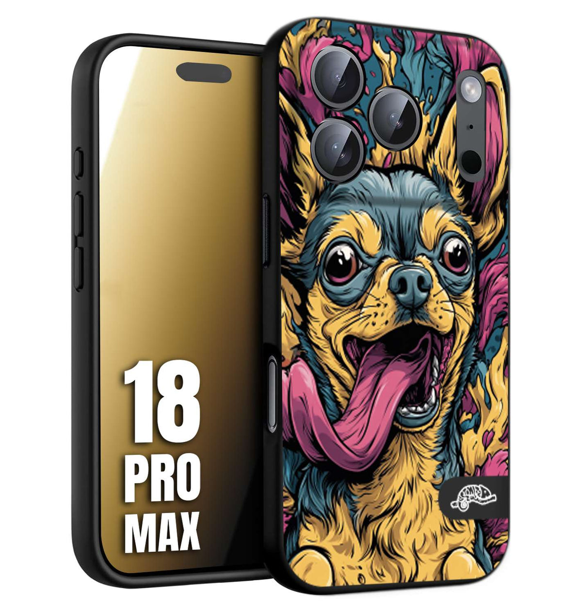 CUSTOMIZZA - Custodia cover nera morbida in tpu compatibile per iPhone 18 PRO MAX Chihuahua illustrazione cane pop art cane street art cartone animato
