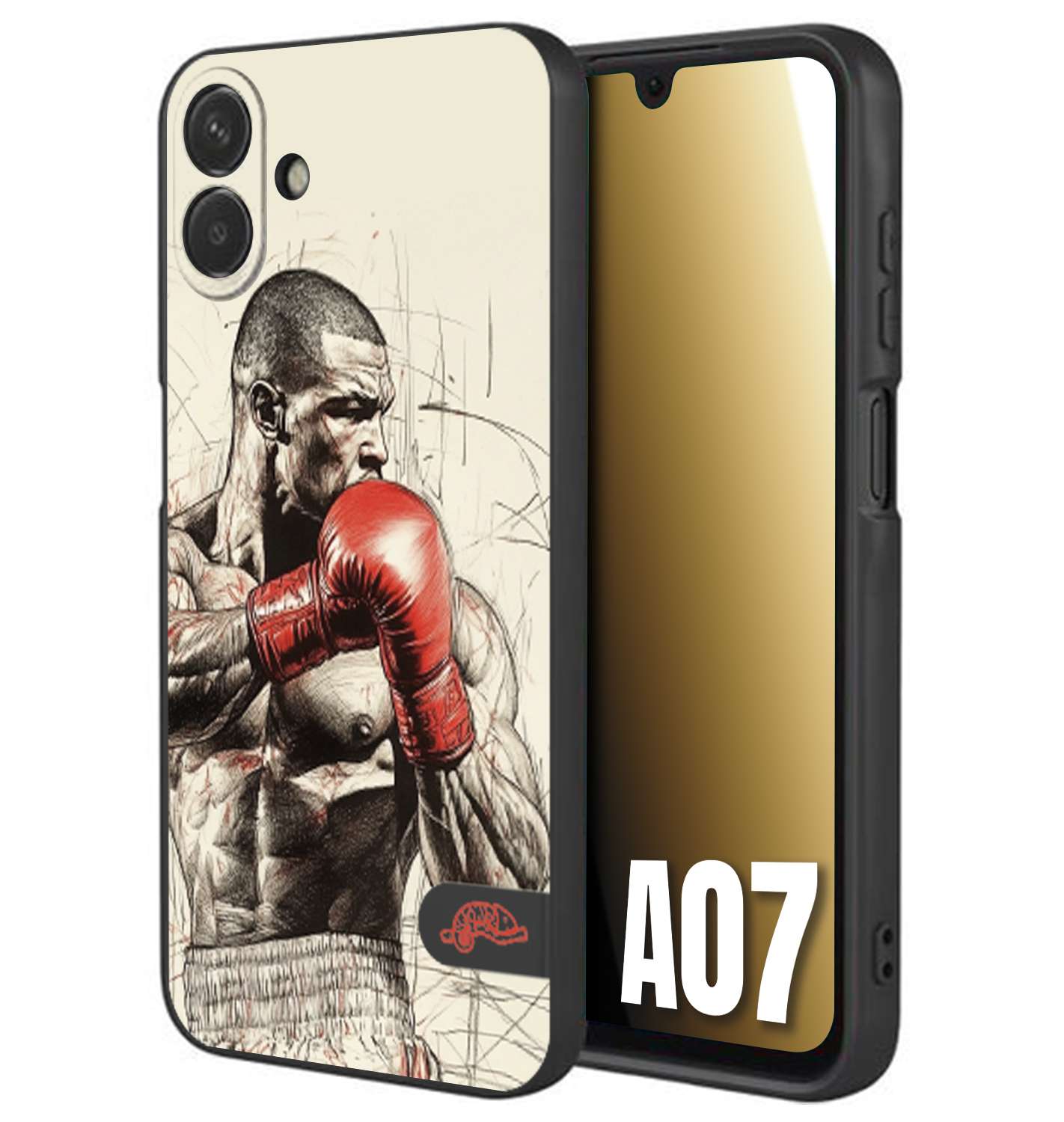 CUSTOMIZZA - Custodia cover nera morbida in tpu compatibile per Samsung A07 pugilato pugili disegno tattoo guantoni box sport ring