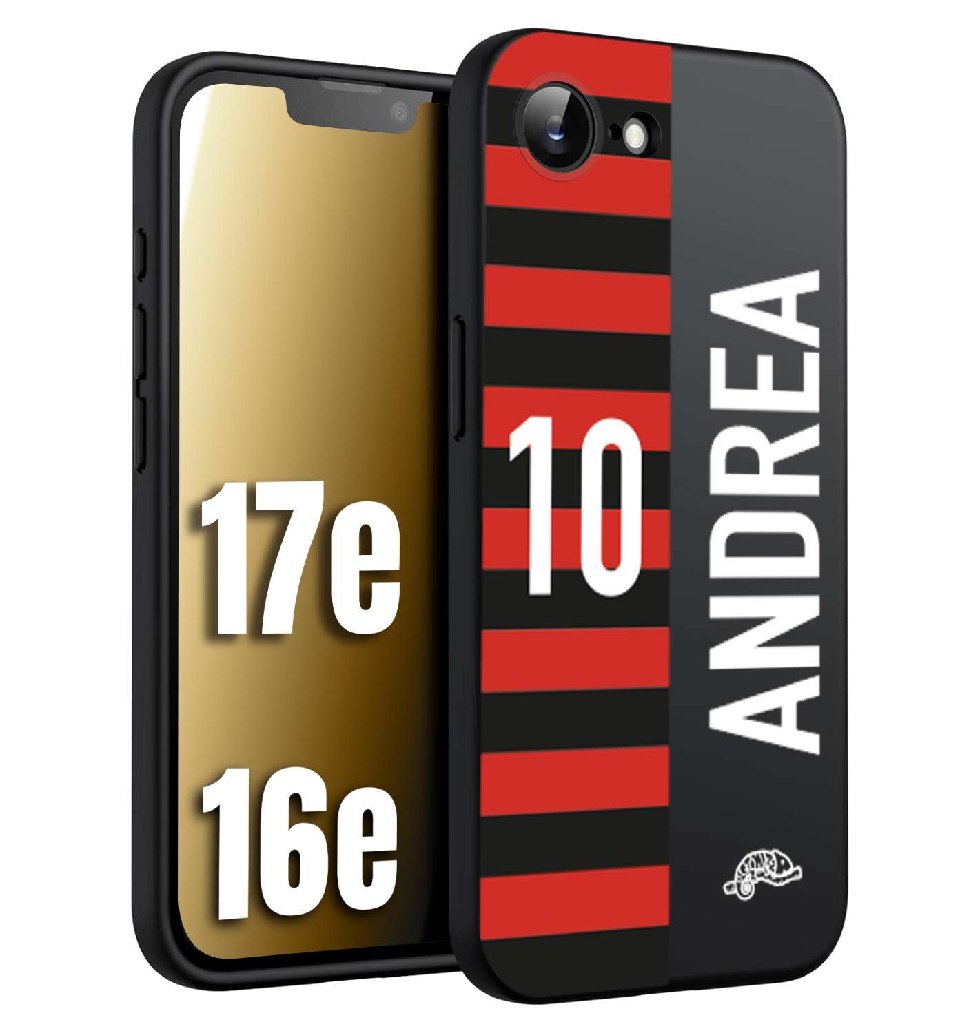 CUSTOMIZZA - Custodia cover nera morbida in tpu compatibile per iPhone 16E - 17E personalizzata calcio football nome e numero calciatori rossonera