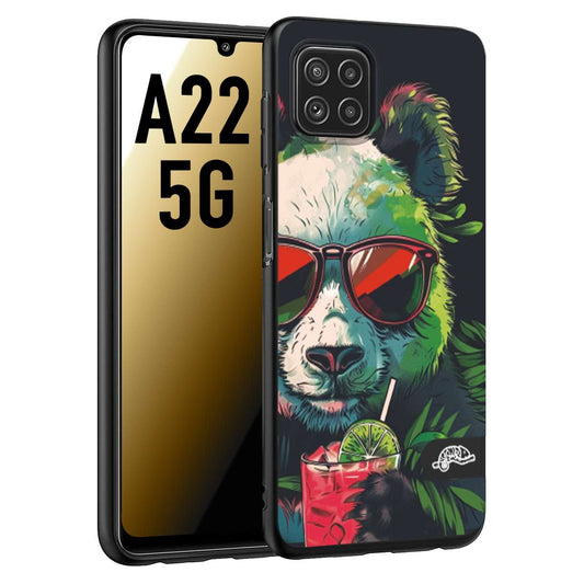 CUSTOMIZZA - Custodia cover nera morbida in tpu compatibile per Samsung A22 5G estate disegnata cocktails animali simpatici panda mojito