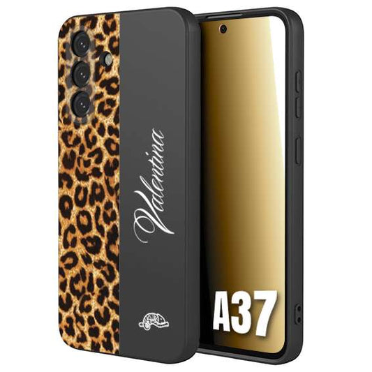 CUSTOMIZZA - Custodia cover nera morbida in tpu compatibile per Samsung A37 custom nome scritta leopardato maculato donna marrone leopard