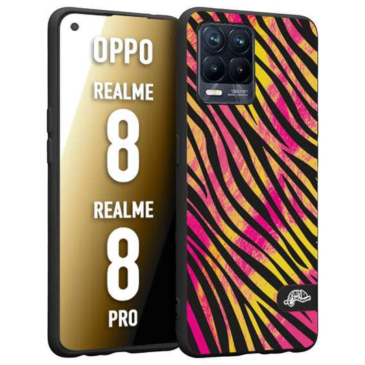 CUSTOMIZZA - Custodia cover nera morbida in tpu compatibile per Oppo Realme 8 - 8 PRO zebrata maculata a rilievo soft touch donna fucsia gialla