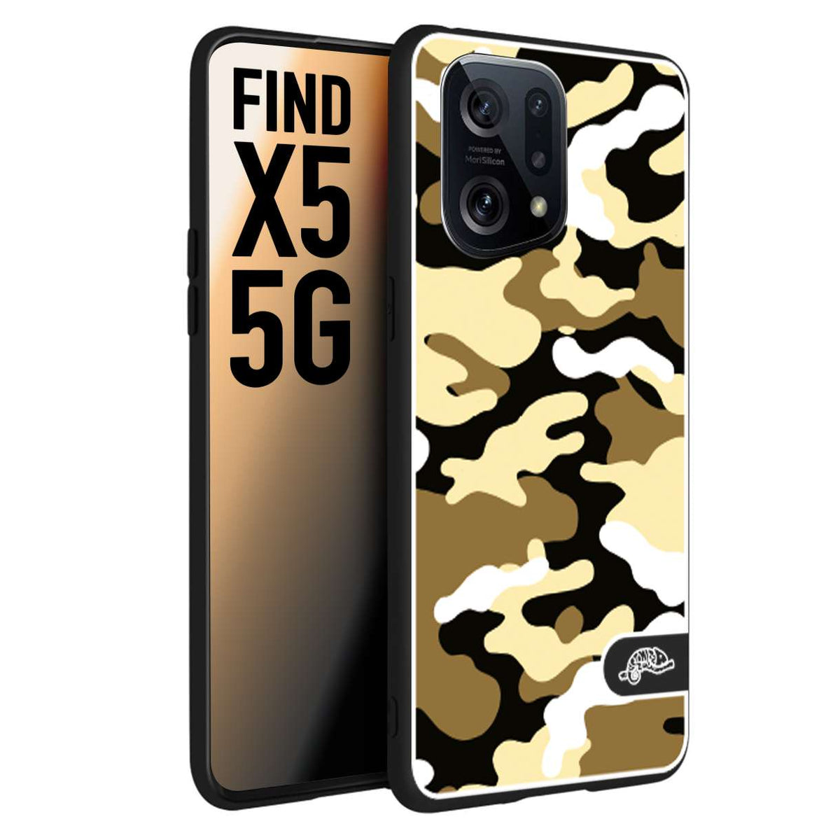 CUSTOMIZZA - Custodia cover nera morbida in tpu compatibile per Oppo Find X5 camouflage mimetico militare giallo desert brown