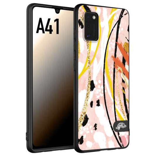 CUSTOMIZZA - Custodia cover nera morbida in tpu compatibile per Samsung A41 fiori astratti donna zebrato leopardato fantasia dorata gialla rosa colorata