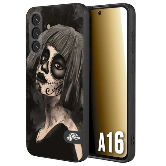 CUSTOMIZZA - Custodia cover nera morbida in tpu compatibile per Samsung A16 chicana messicana dea de la muerte donna santa tattoo disegnata