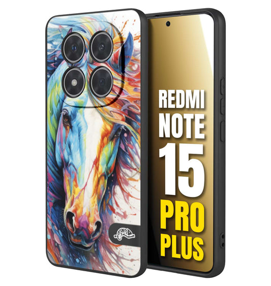 CUSTOMIZZA - Custodia cover nera morbida in tpu compatibile per Xiaomi Redmi Note 15 PRO PLUS animali color cavallo horse viso colori vibranti disegnato schizzo