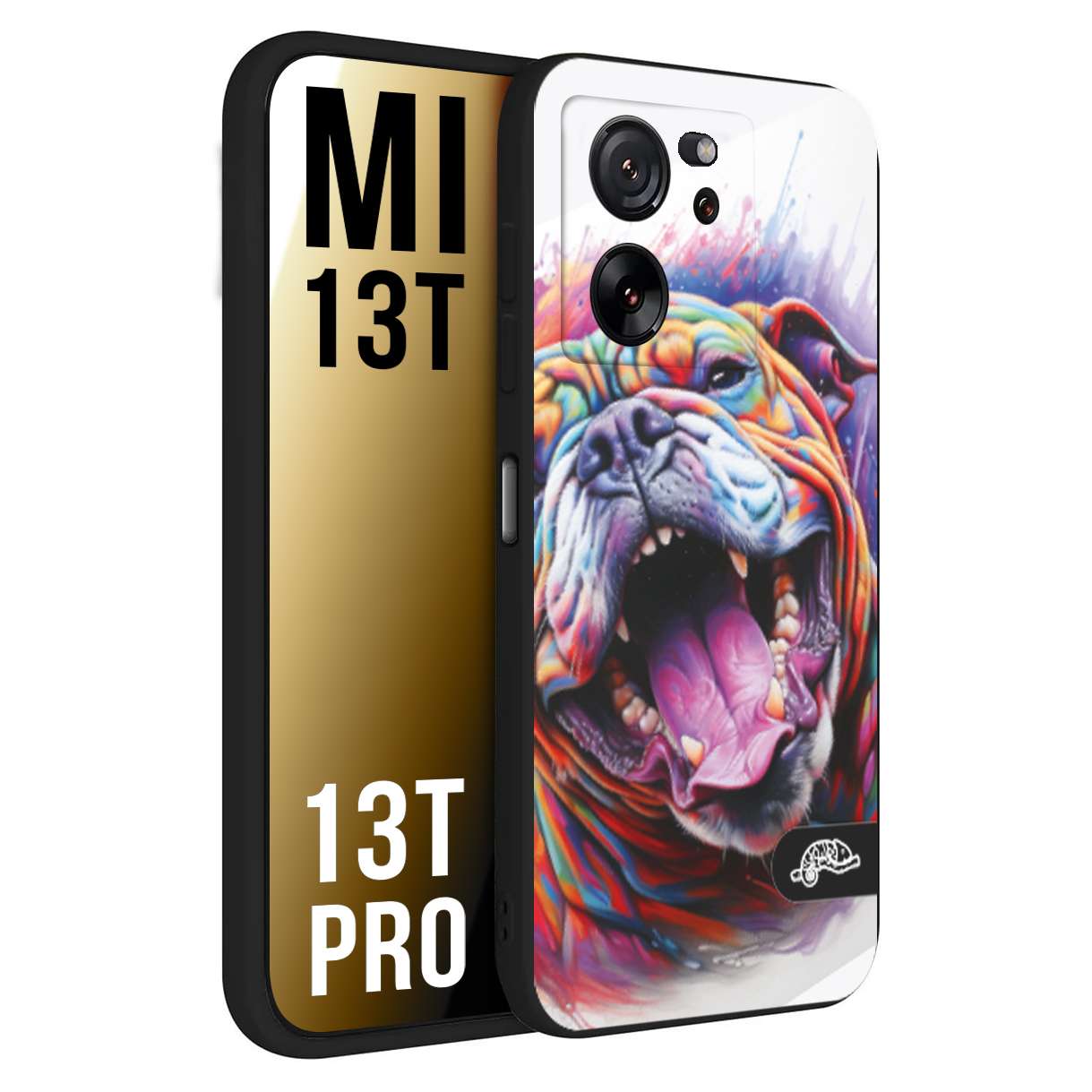 CUSTOMIZZA - Custodia cover nera morbida in tpu compatibile per Xiaomi 13T - 13T PRO animali color bulldog cane dog colori vibranti disegnato schizzo