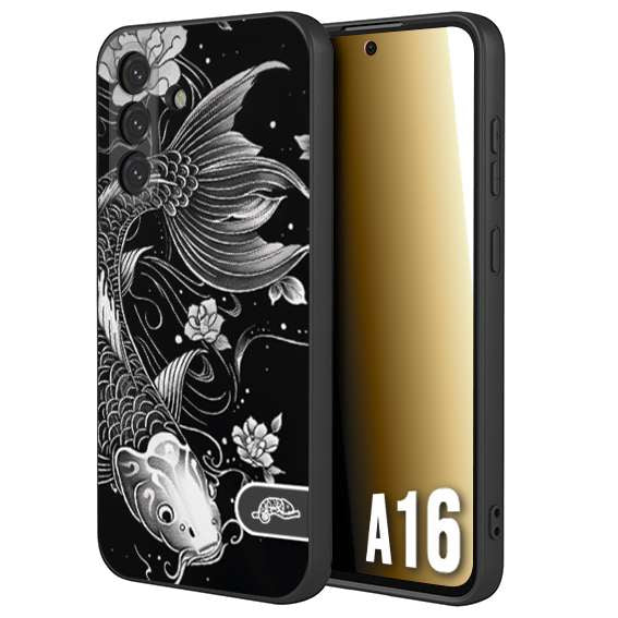 CUSTOMIZZA - Custodia cover nera morbida in tpu compatibile per Samsung A16 carpa koi black and white bianco a rilievo disegnato tattoo tatuaggio
