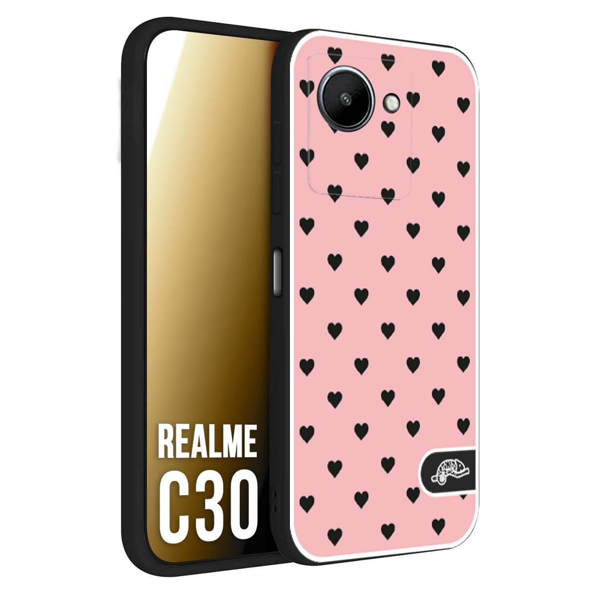 CUSTOMIZZA - Custodia cover nera morbida in tpu compatibile per Oppo Realme C30 cuori pois rosa donna pin up vintage