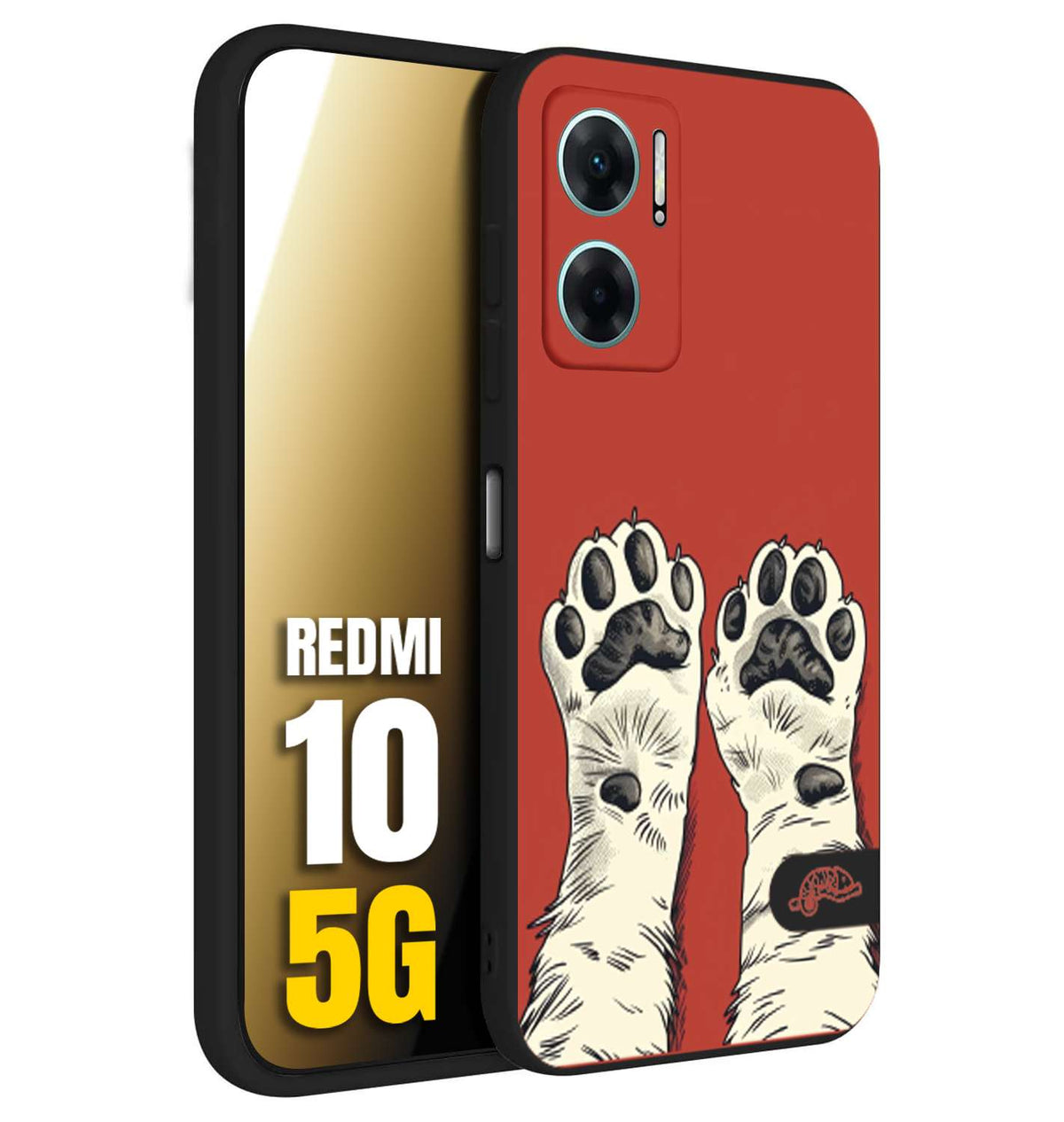 CUSTOMIZZA - Custodia cover nera morbida in tpu compatibile per Xiaomi Redmi 10 5G zampe di gatto cat paws rossa red disegnata fumetto cartoon