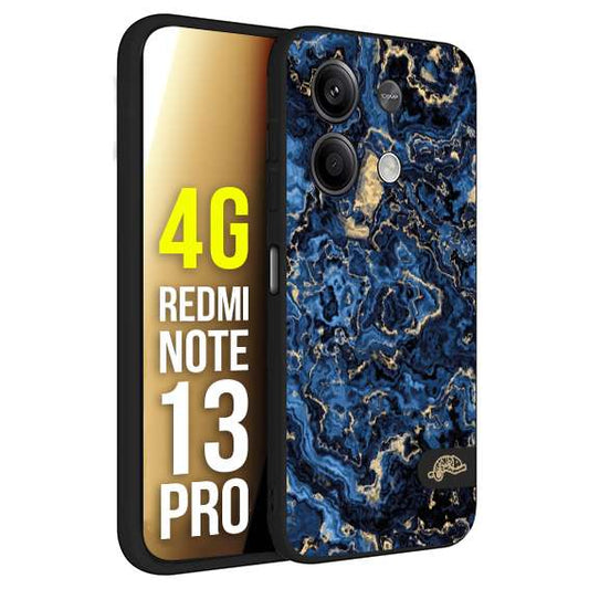 CUSTOMIZZA - Custodia cover nera morbida in tpu compatibile per Xiaomi Redmi Note 13 PRO 4G effetto marmo marble blu venature dorato psichedelico