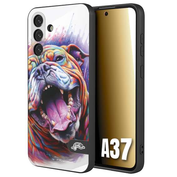 CUSTOMIZZA - Custodia cover nera morbida in tpu compatibile per Samsung A37 animali color bulldog cane dog colori vibranti disegnato schizzo