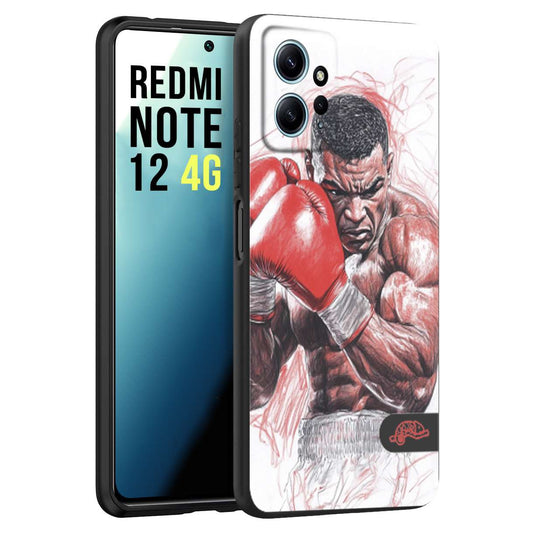 CUSTOMIZZA - Custodia cover nera morbida in tpu compatibile per Xiaomi Redmi Note 12 4G pugilato pugili disegno tattoo guantoni boxer pesi massimi iron mike